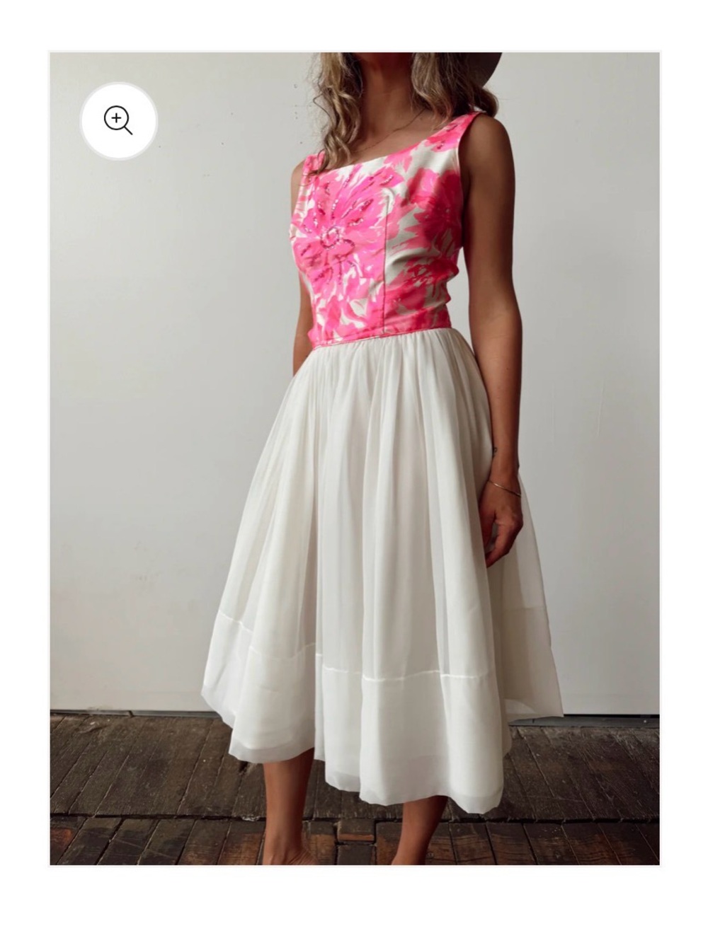 Vintage Jr Theme Floral Pink and Ivory Midi Dress - Gorgeous!! Medium